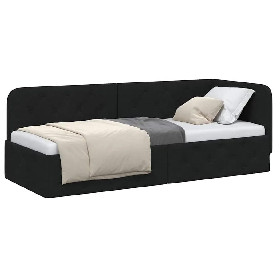 Cadre de lit d'angle Noir 80 x 200 cm tissu - 3