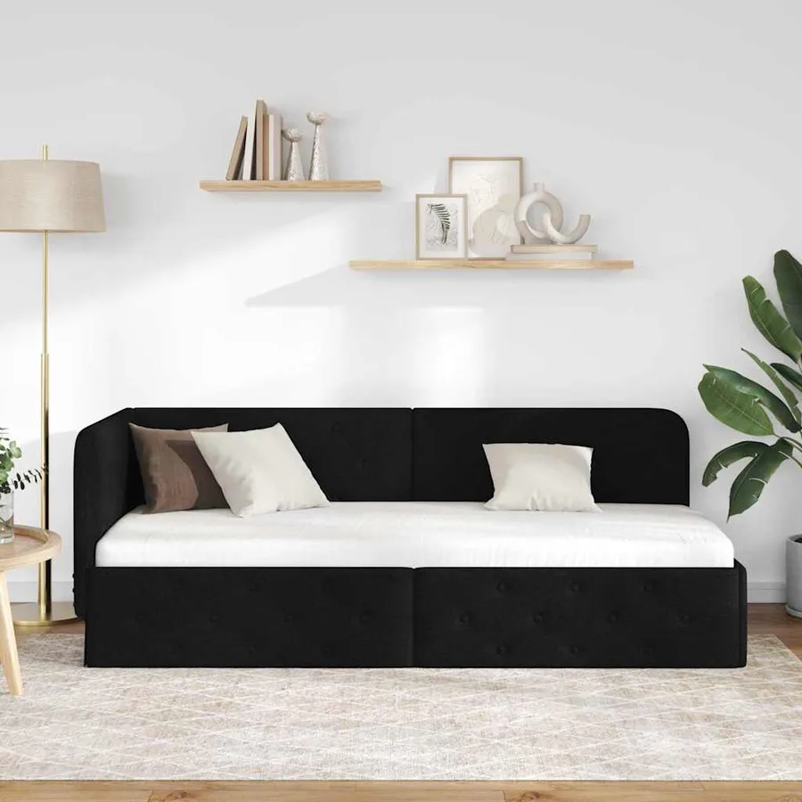 Cadre de lit d'angle Noir 80 x 200 cm tissu - 4