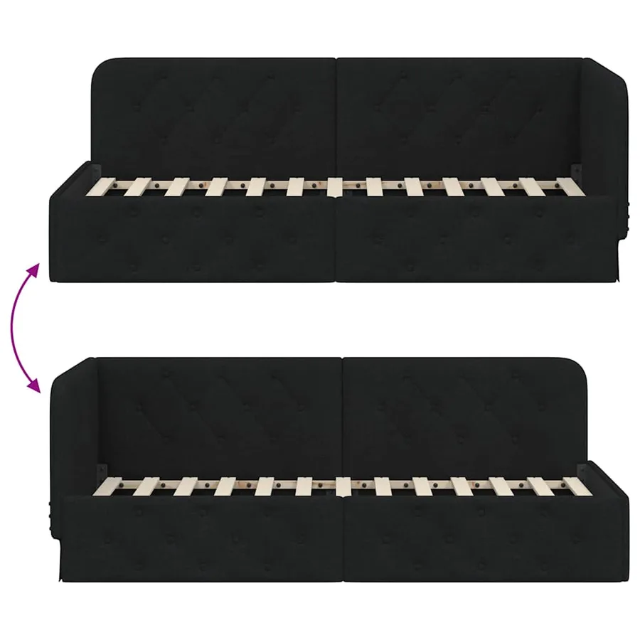 Cadre de lit d'angle Noir 80 x 200 cm tissu - 9