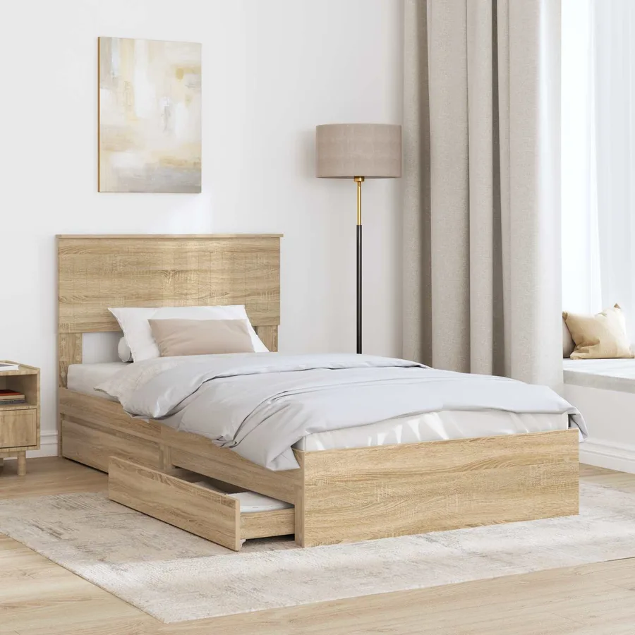 Lit de Rangement Chêne Sonoma 100 x 200 cm Bois d'ingénierie - 3