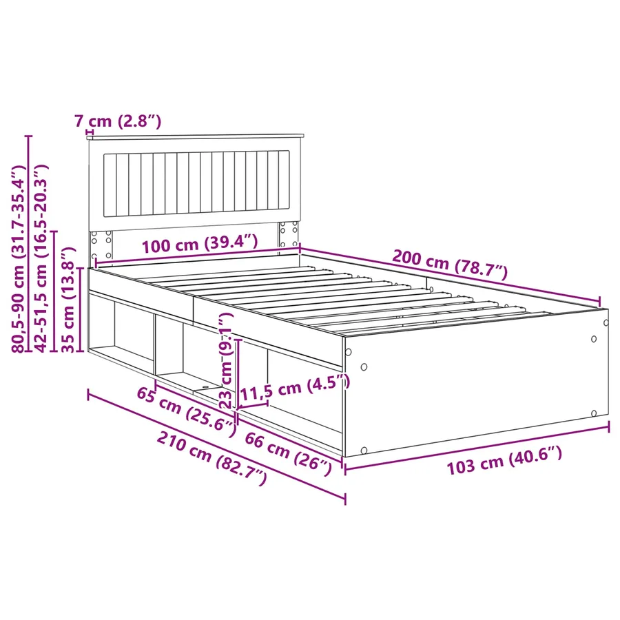 Cadre de lit Gris Sonoma 100 x 200 cm Pin massif - 13