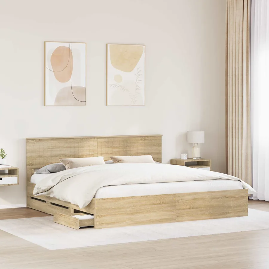 Cadre de lit Chêne Sonoma 200 x 200 cm Bois Ingénierie - 3