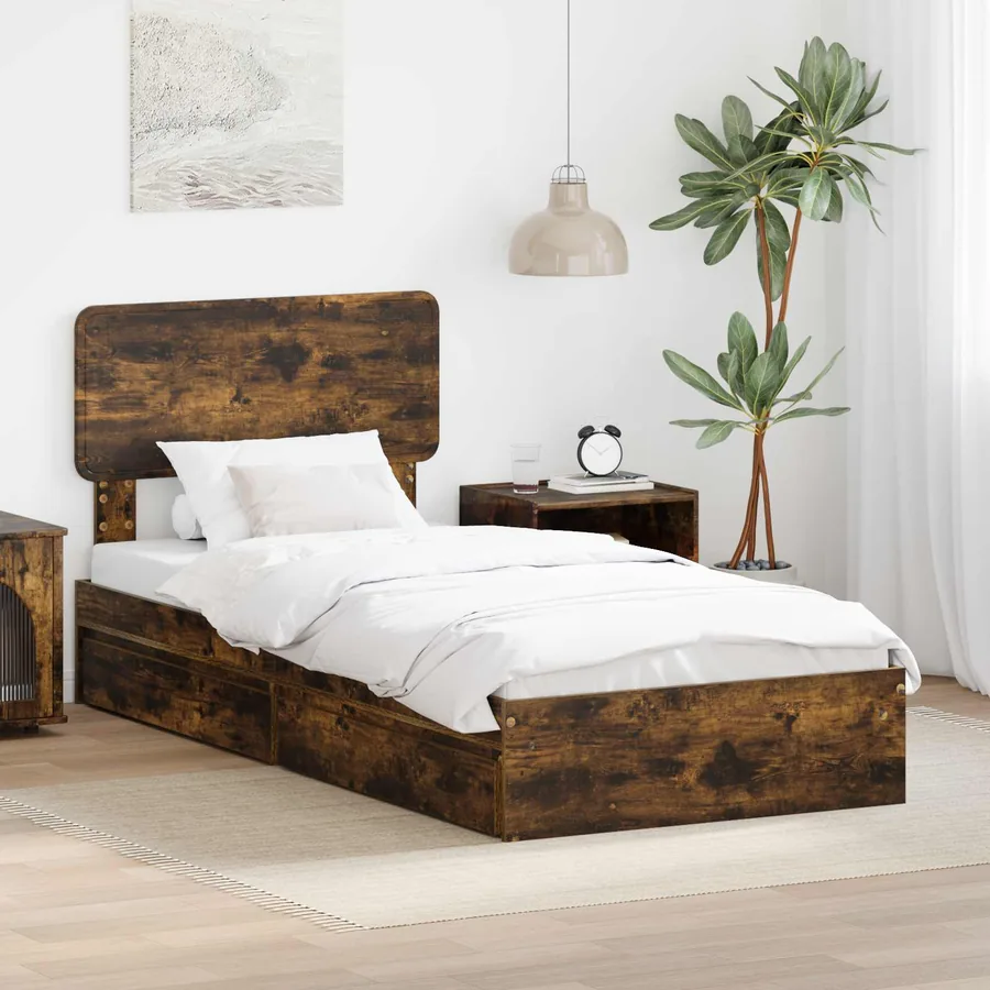 Lit de Rangement Chêne fumé 75 x 190 cm Bois d'ingénierie
