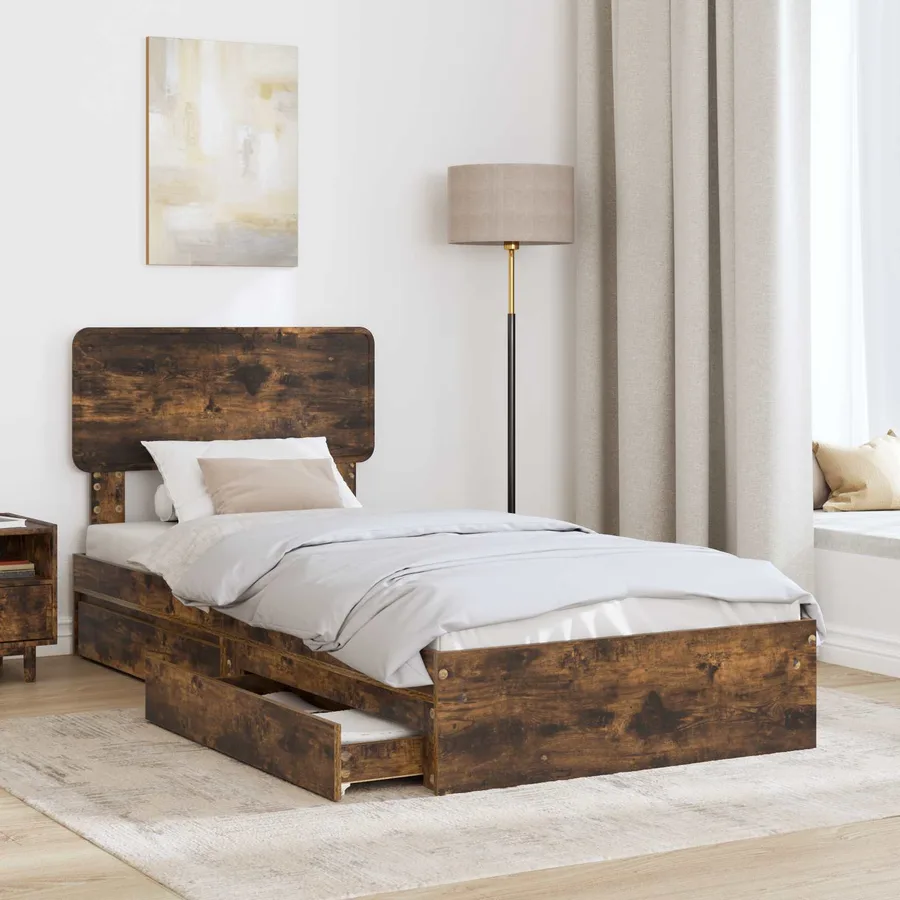 Lit de Rangement Chêne fumé 75 x 190 cm Bois d'ingénierie - 3