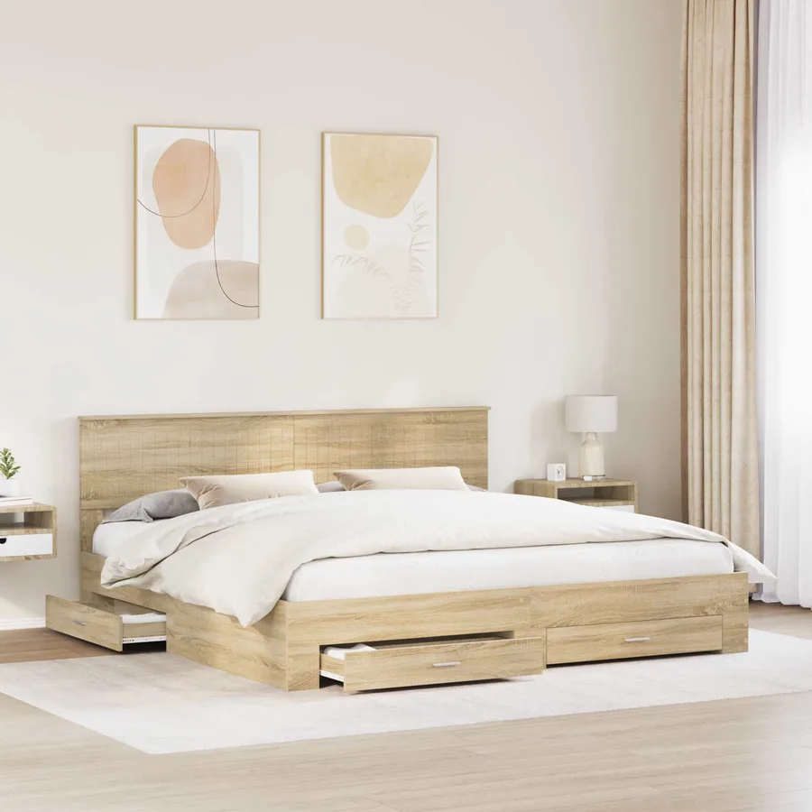 Cadre de lit Chêne Sonoma 200 x 200 cm Bois d'ingénierie - 3