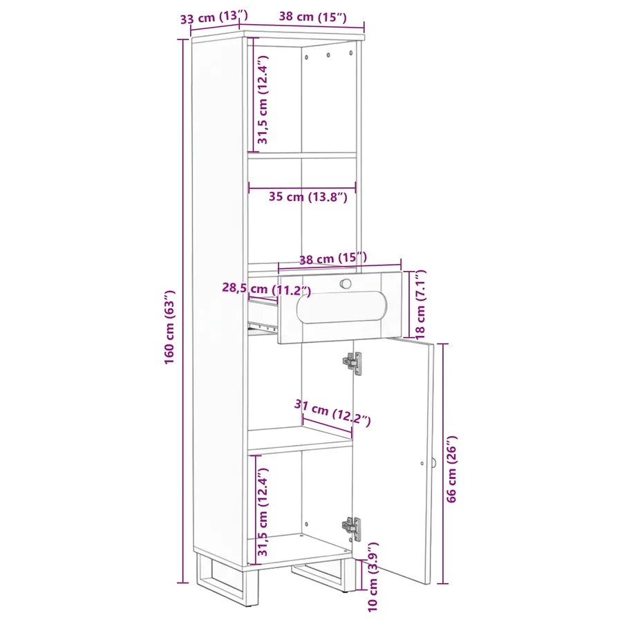Armoire de salle de bain avec étagère Marron 38 x 33 x 160 cm - 12