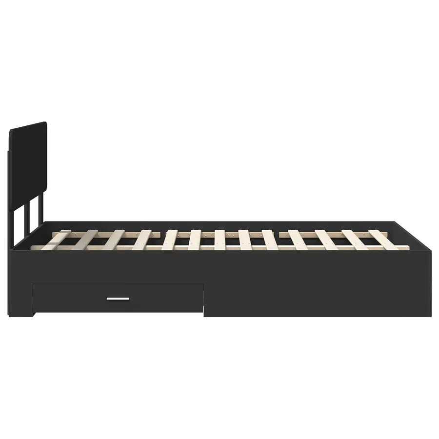 Cadre de lit avec tiroir Noir 135 x 190 cm Bois d'ingénierie - 9