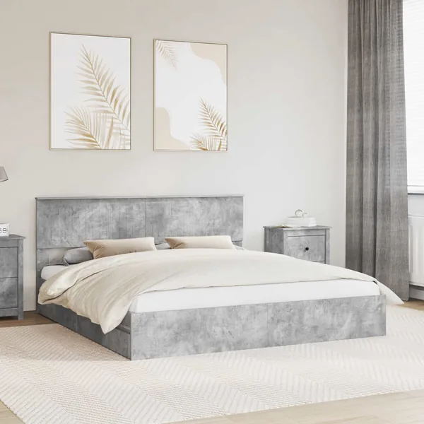 Lit de Rangement Gris béton 180 x 200 cm Bois d'ingénierie