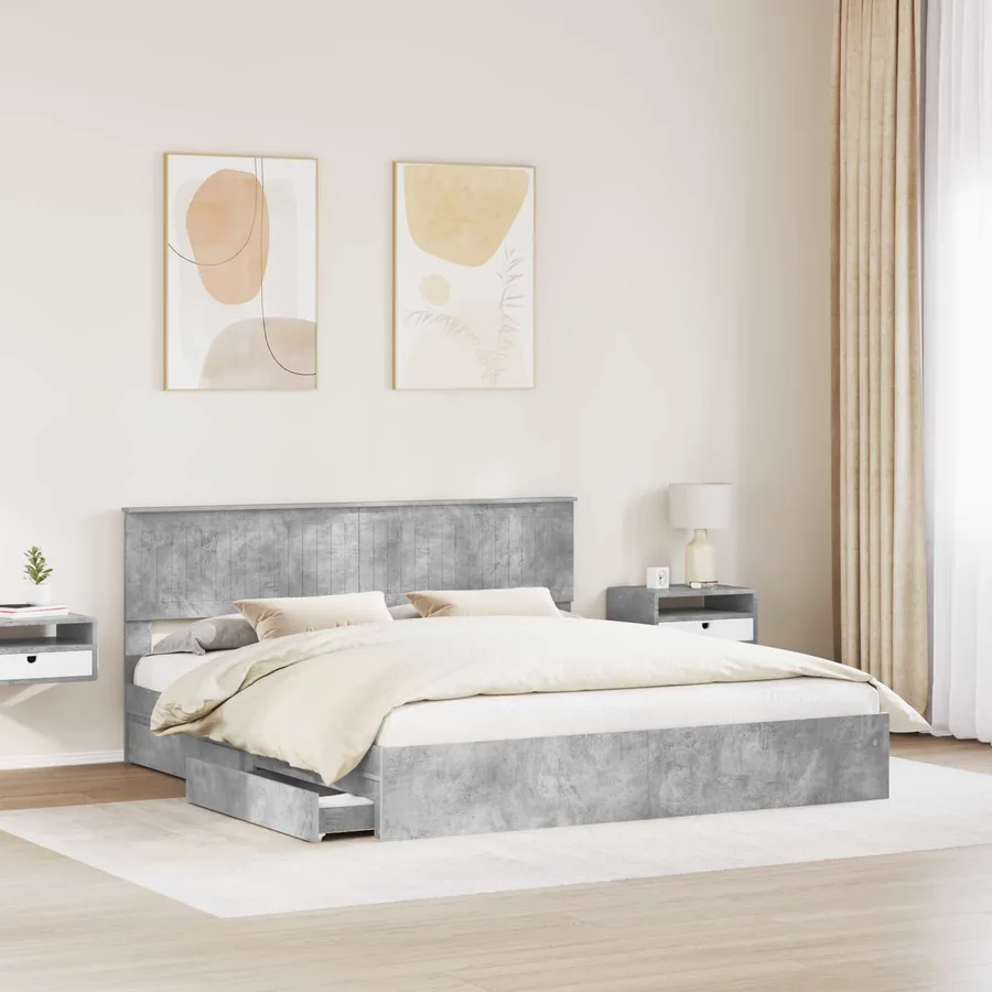 Lit de Rangement Gris béton 180 x 200 cm Bois d'ingénierie - 3