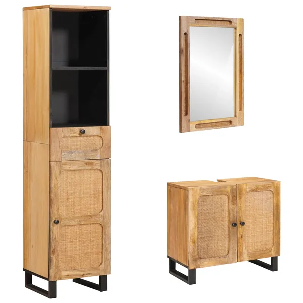 Ensembles de salle de bain 3 pcs Naturel Bois de mangue massif