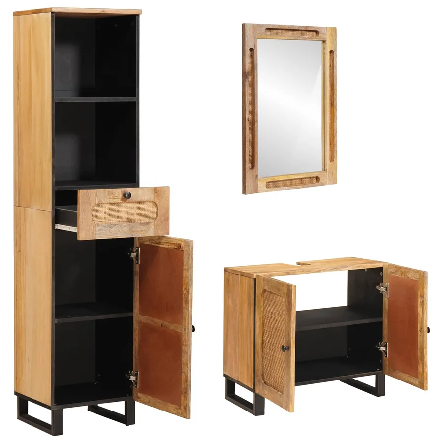 Ensembles de salle de bain 3 pcs Naturel Bois de mangue massif - 2