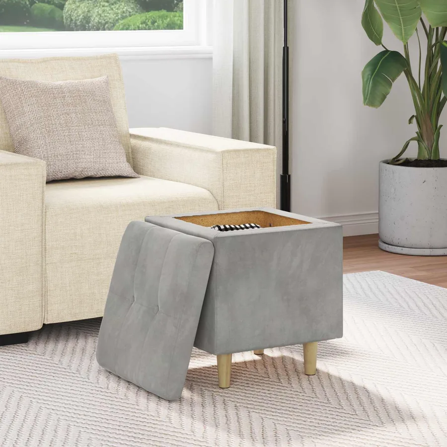 Pouf de rangement Gris clair 40 x 40 x 45 cm Velours - 4
