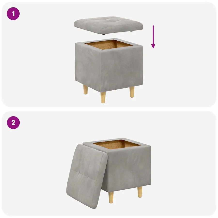 Pouf de rangement Gris clair 40 x 40 x 45 cm Velours - 9