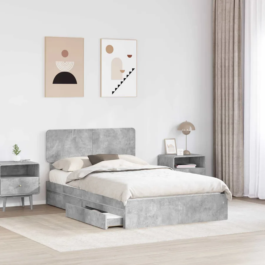 Lit de Rangement Gris béton 135 x 190 cm Bois d'ingénierie - 3