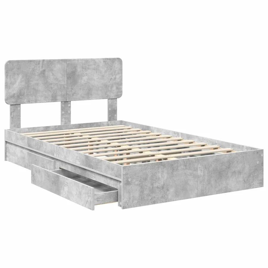 Lit de Rangement Gris béton 135 x 190 cm Bois d'ingénierie - 5