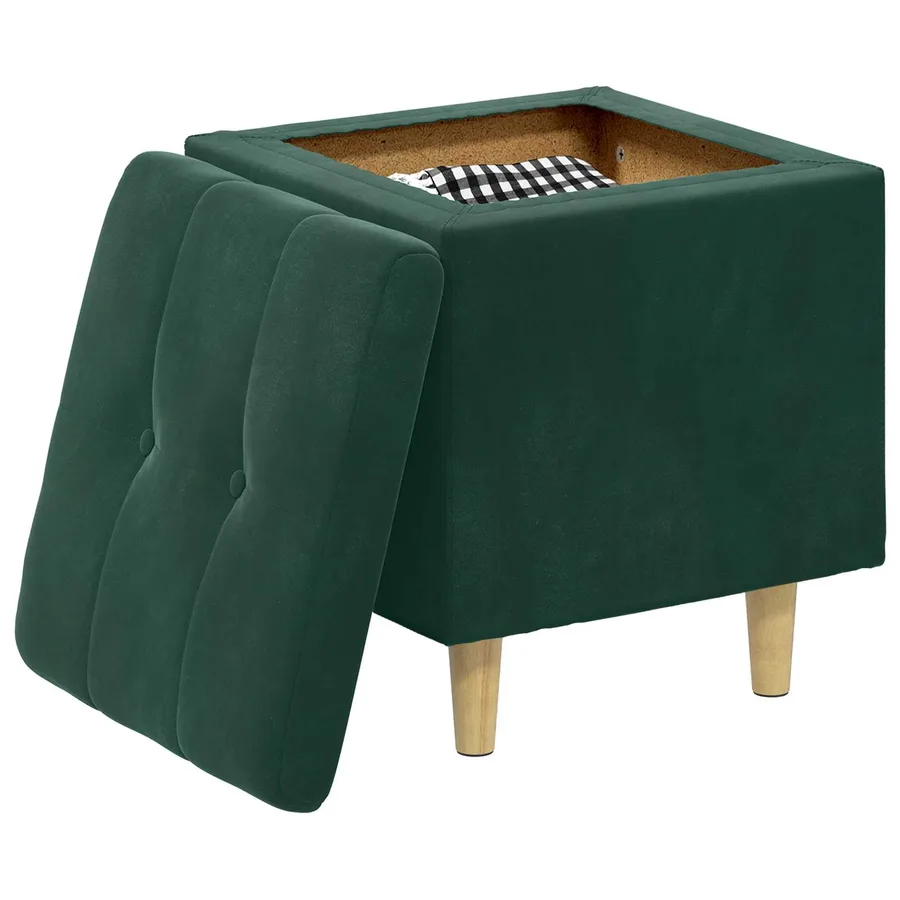 Pouf de rangement Vert foncé 40 x 40 x 45 cm Velours - 3