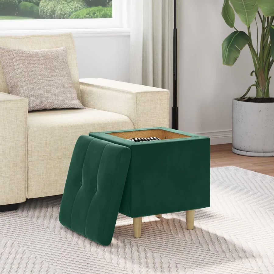 Pouf de rangement Vert foncé 40 x 40 x 45 cm Velours - 4