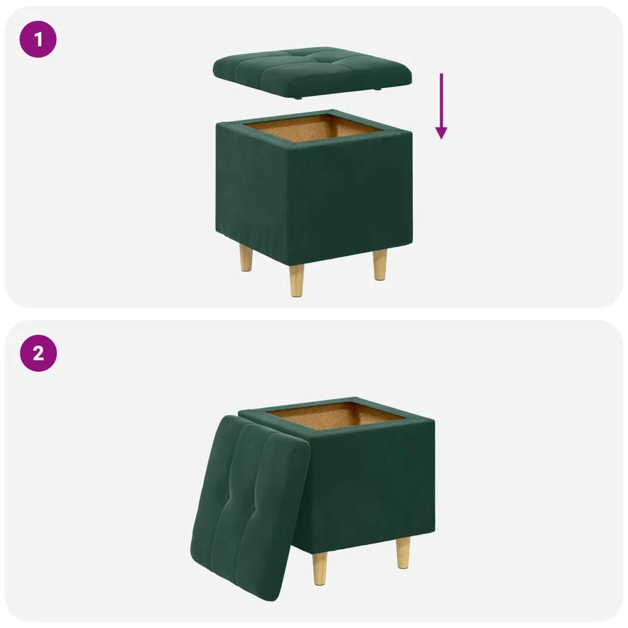 Pouf de rangement Vert foncé 40 x 40 x 45 cm Velours - 9