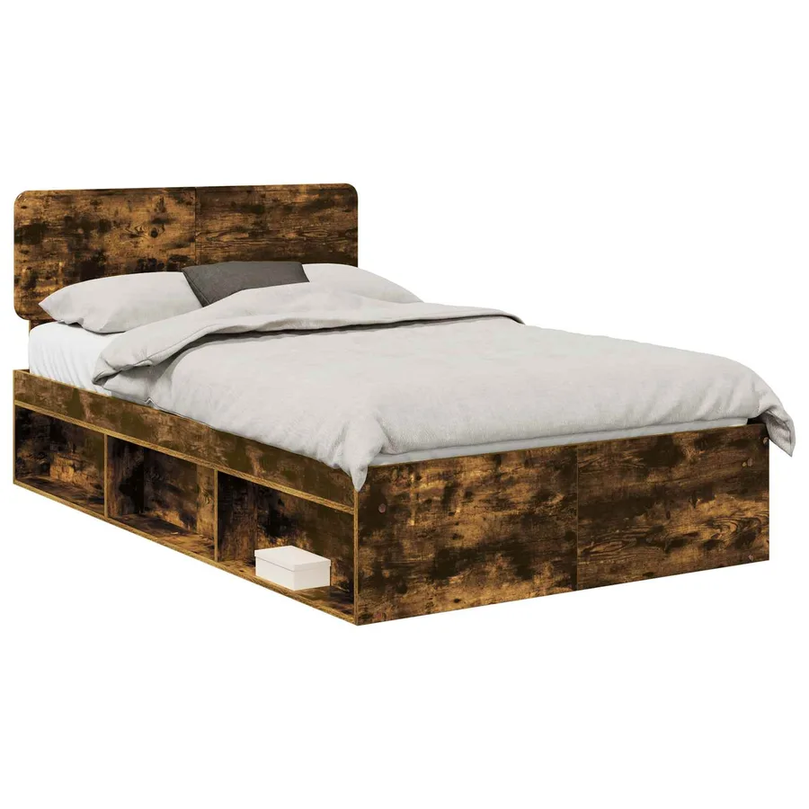Cadre de lit Chêne fumé 135 x 190 cm Pin massif - 2