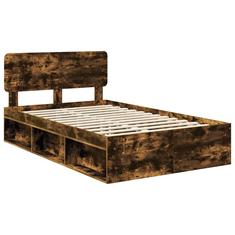 Cadre de lit Chêne fumé 135 x 190 cm Pin massif - 4