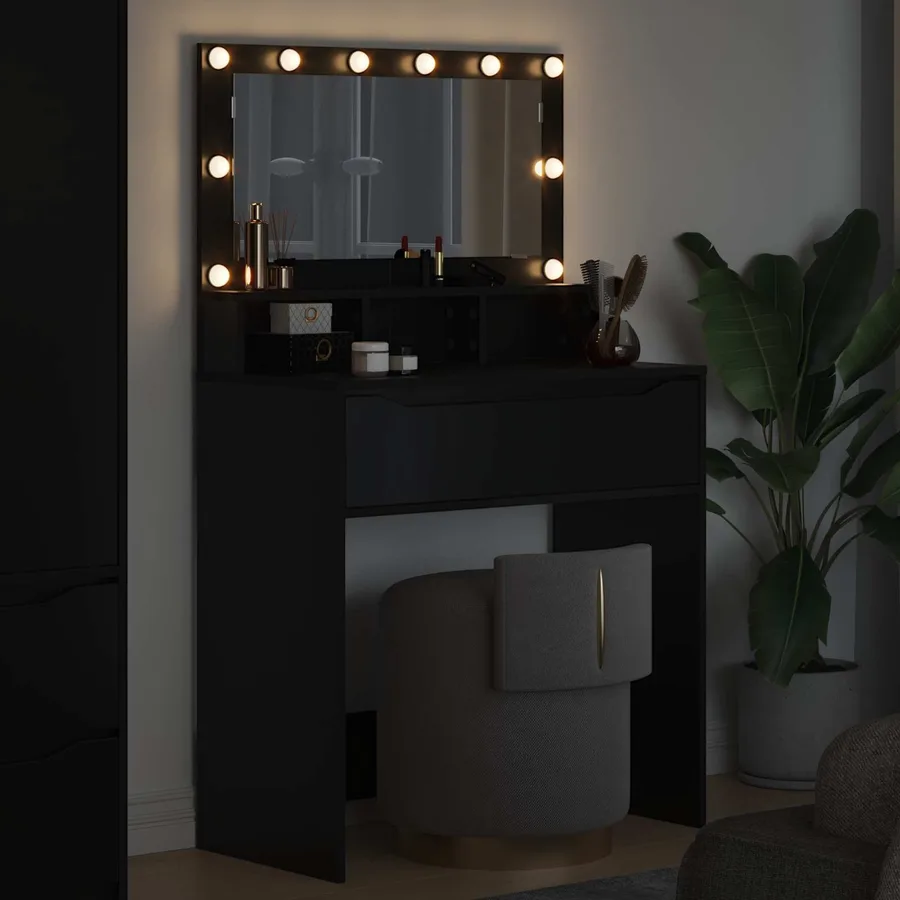 Tables de maquillage pour chambre Noir 80 x 39,6 x 135 cm - 4