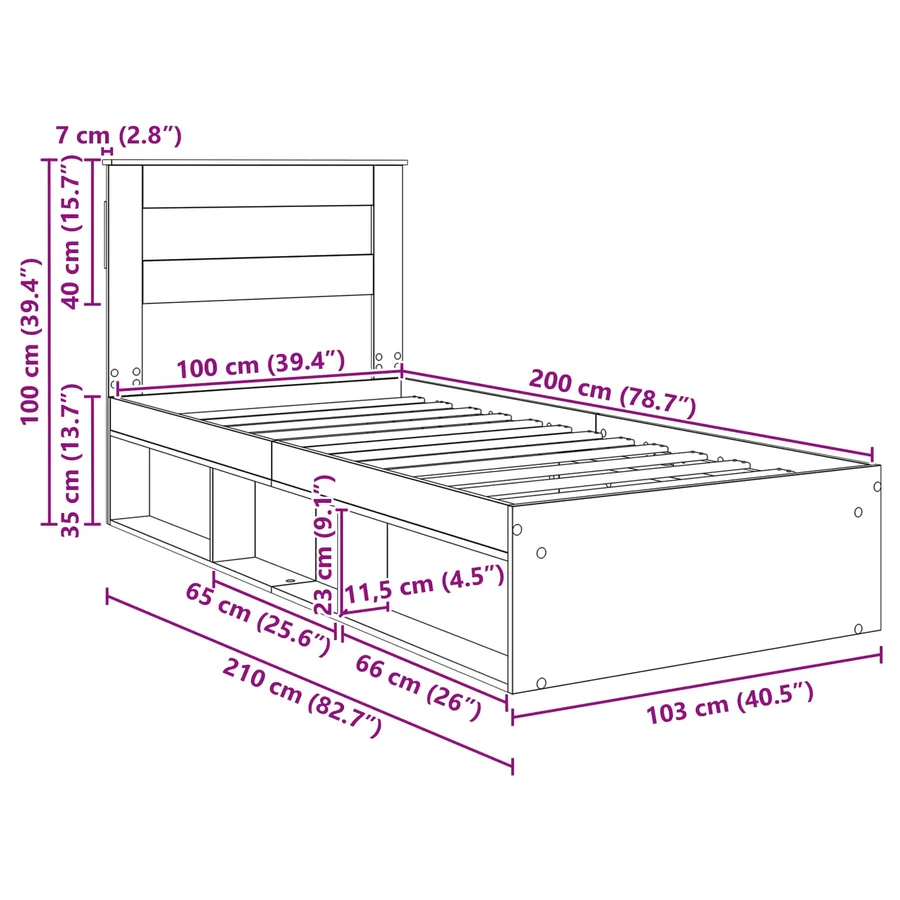 Cadre de lit Blanc 100 x 200 cm Bois de pin massif - 13