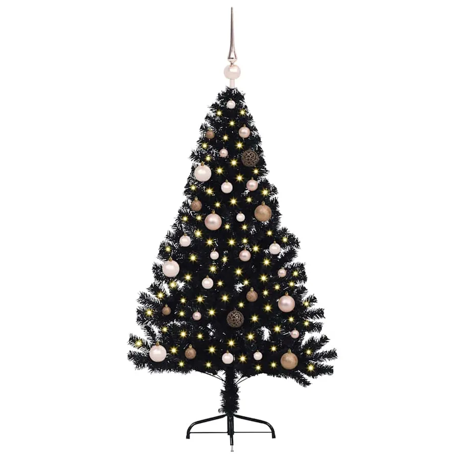 Sapin de Noël artificiel pré-éclairé Noir 150 cm PVC - 3