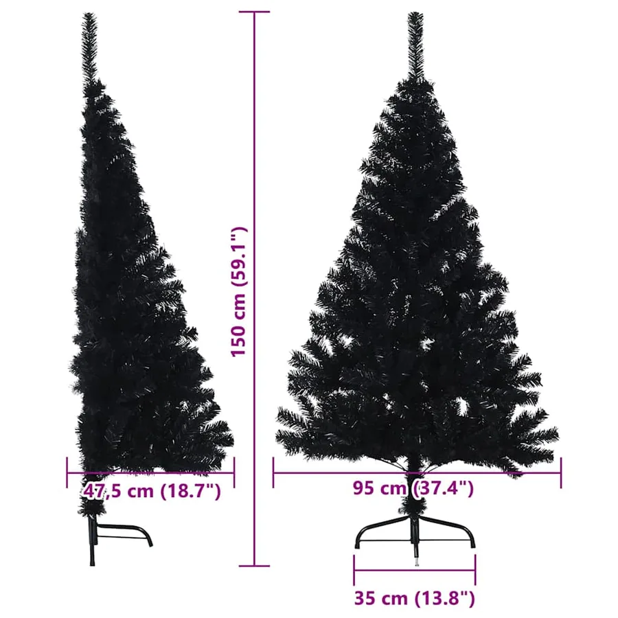 Sapin de Noël artificiel pré-éclairé Noir 150 cm PVC - 13