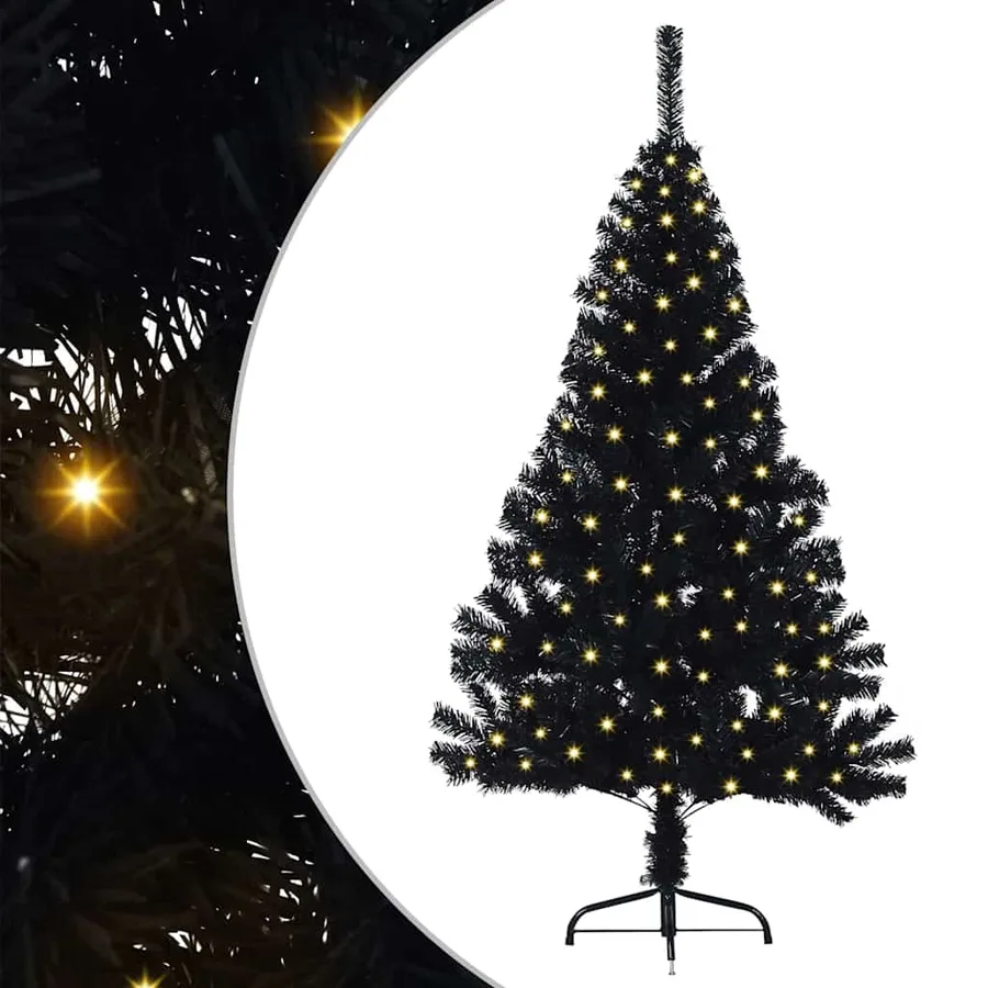 Sapin de Noël artificiel pré-éclairé Noir 150 cm PVC - 2