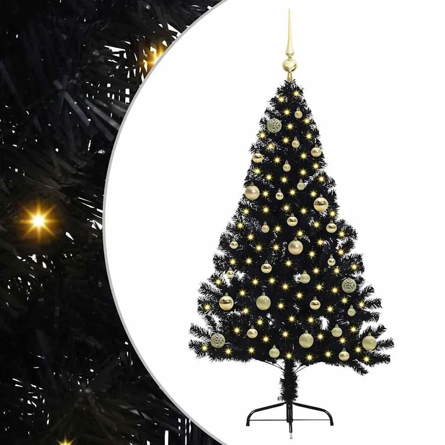 Sapin de Noël artificiel pré-éclairé Noir 150 cm PVC - 2