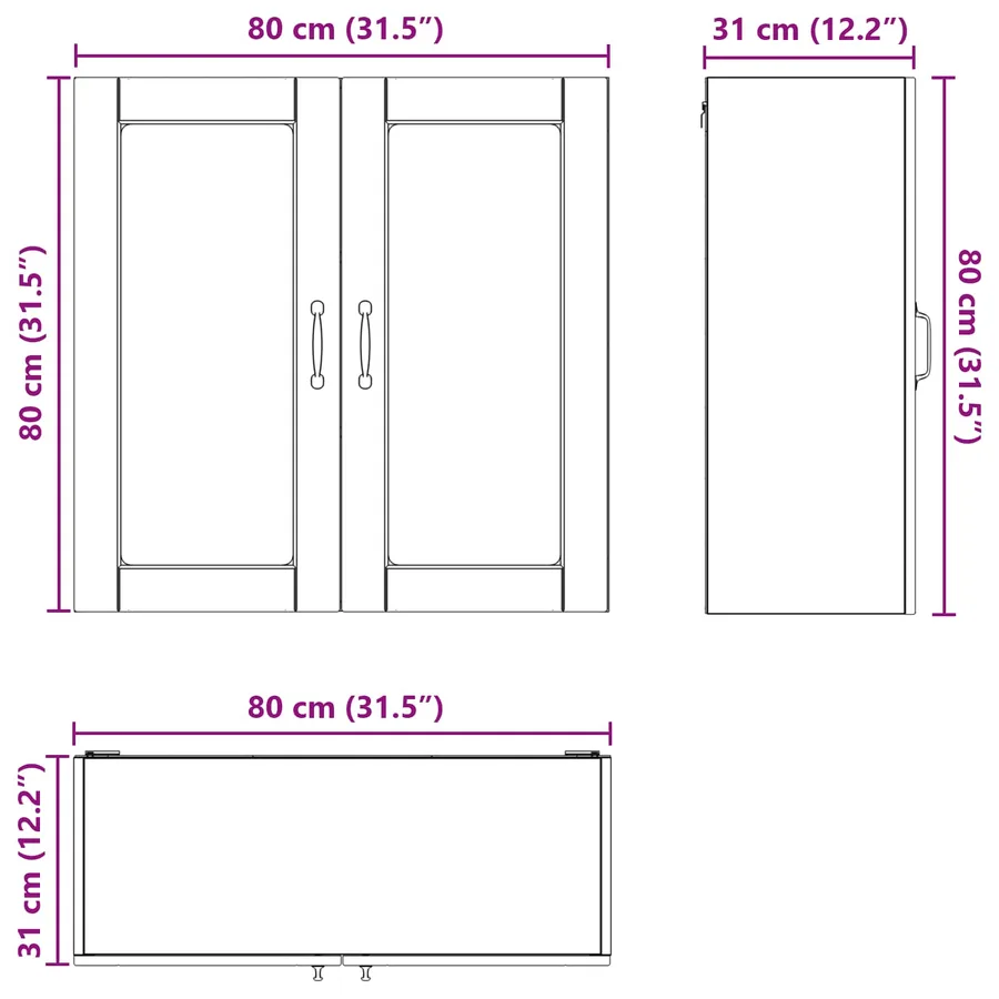 Cabinet en verre mural PORTO Chêne Sonoma 80 x 31 x 80 cm - 12