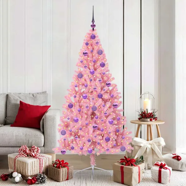 Sapin de Noël artificiel pré-éclairé Rose 180 cm PVC