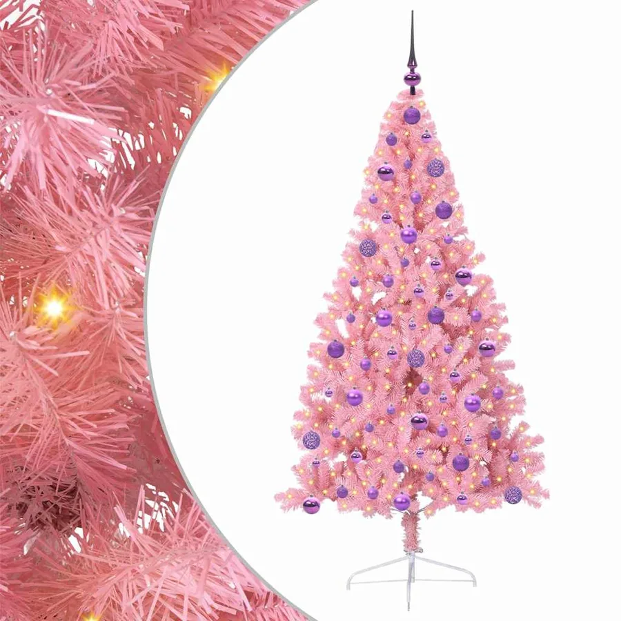 Sapin de Noël artificiel pré-éclairé Rose 180 cm PVC - 2