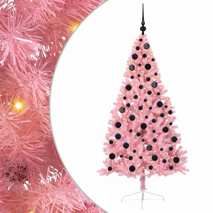 Sapin de Noël artificiel pré-éclairé Rose 180 cm PVC - 2