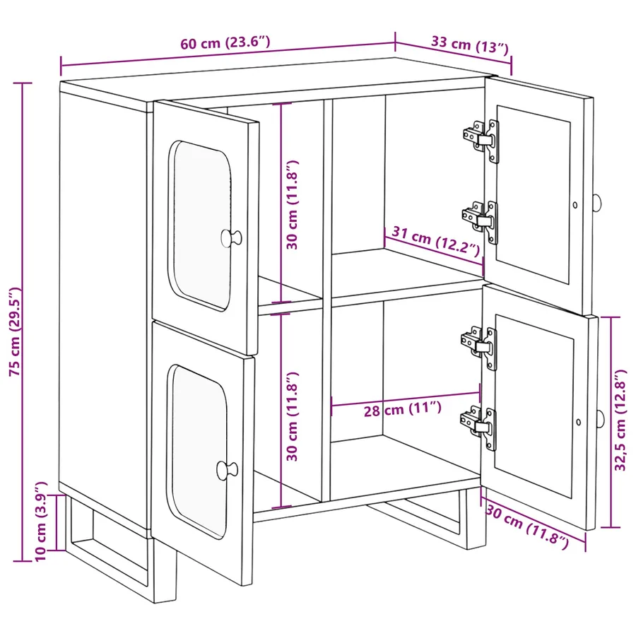 Buffet avec porte Marron 60 x 33 x 75 cm Bois de mangue massif - 11