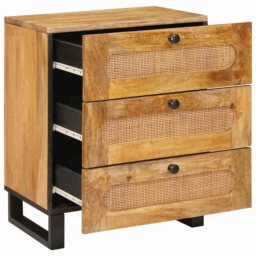 Cabinet de chevet Naturel 50 x 33 x 62 cm Bois de mangue massif - 2