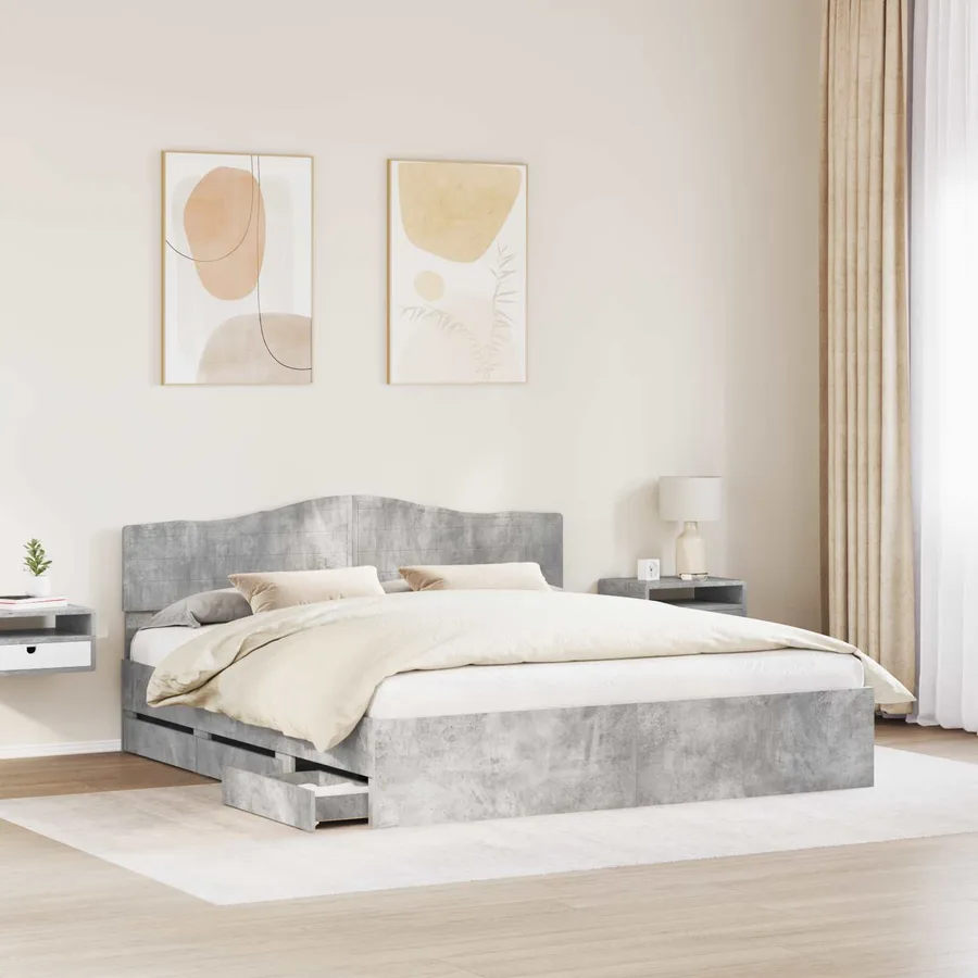 Cadre de lit Gris béton 180 x 200 cm Bois Ingénierie - 3