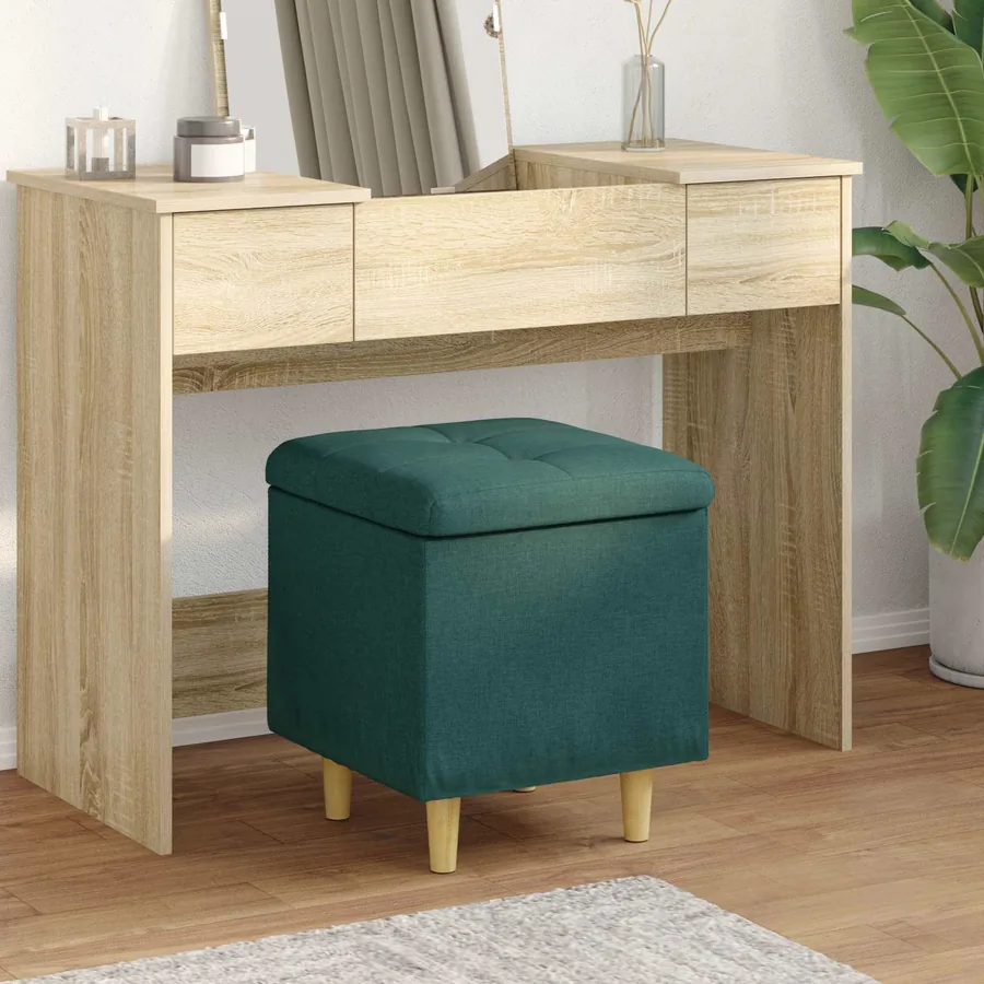 Pouf de rangement avec coussin Vert foncé 40 x 40 x 45 cm tissu