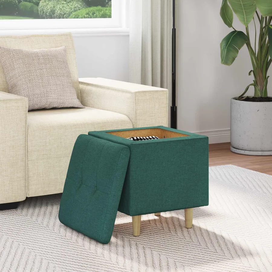 Pouf de rangement avec coussin Vert foncé 40 x 40 x 45 cm tissu - 4
