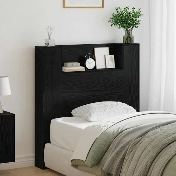 Tête de lit de rangement avec LED Chêne noir Bois d'ingénierie