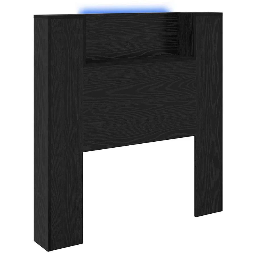 Tête de lit de rangement avec LED Chêne noir Bois d'ingénierie - 2