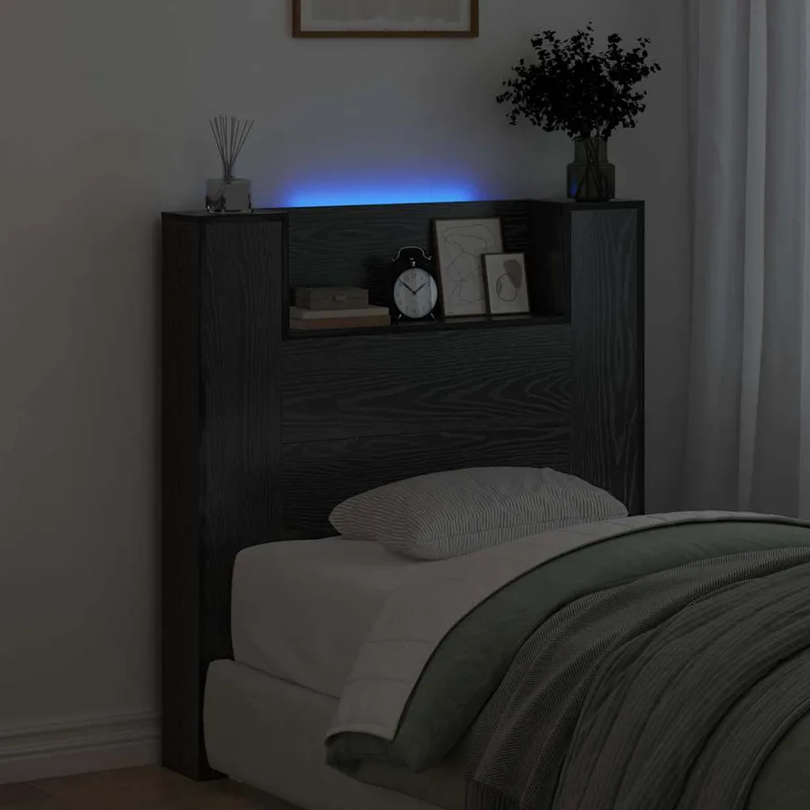 Tête de lit de rangement avec LED Chêne noir Bois d'ingénierie - 4