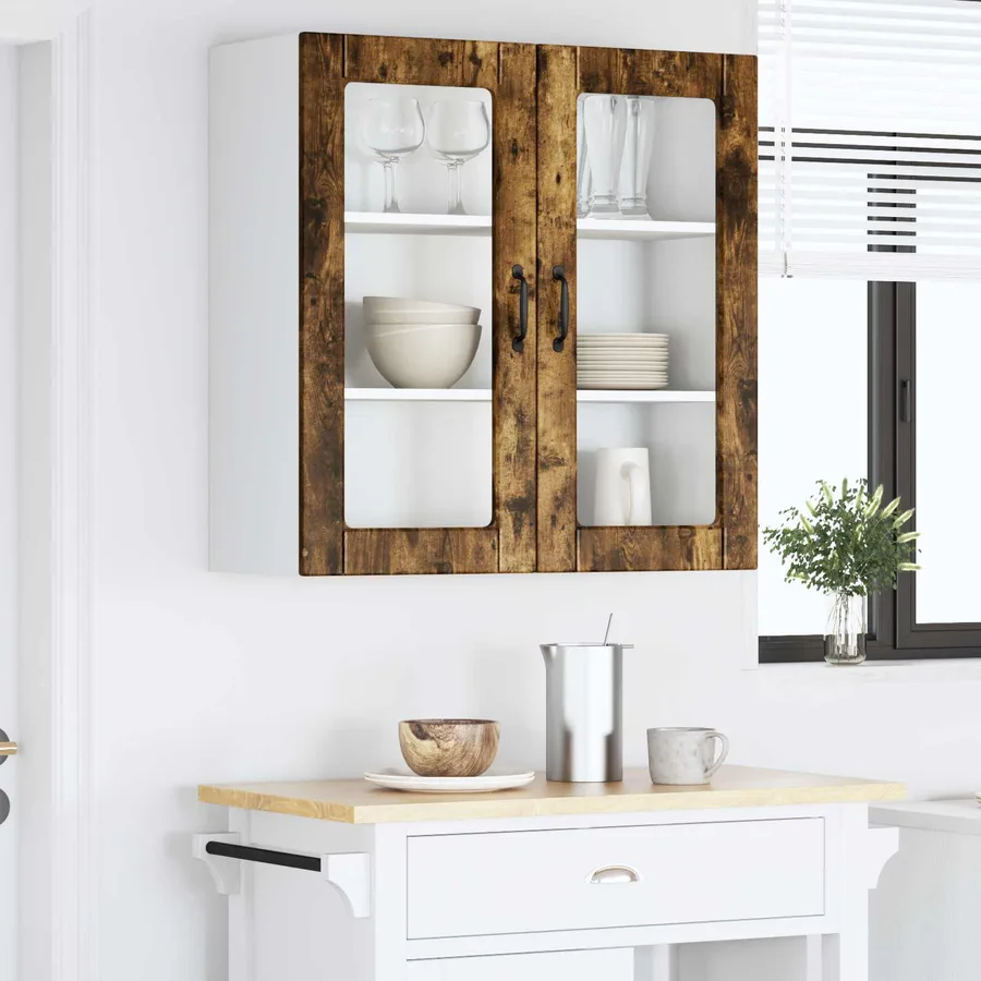Cabinet en verre mural PORTO Chêne fumé 80 x 31 x 80 cm - 4