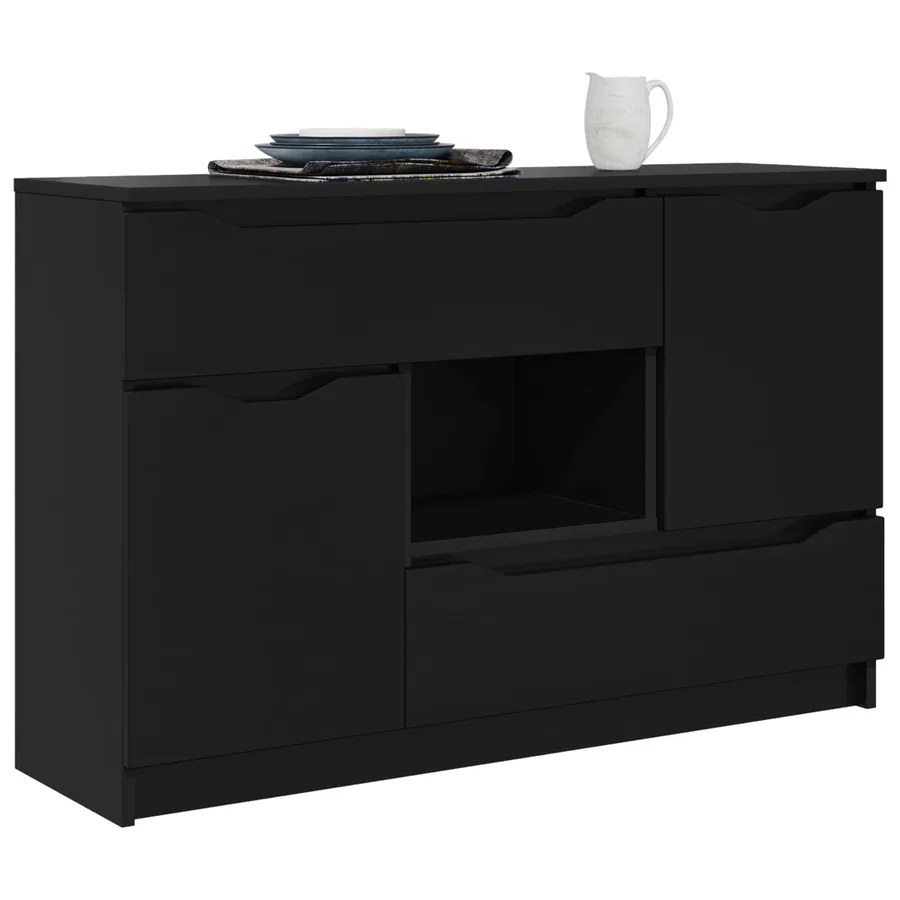 Buffet avec tiroir Noir 100 x 30 x 65,6 Bois d'ingénierie - 3