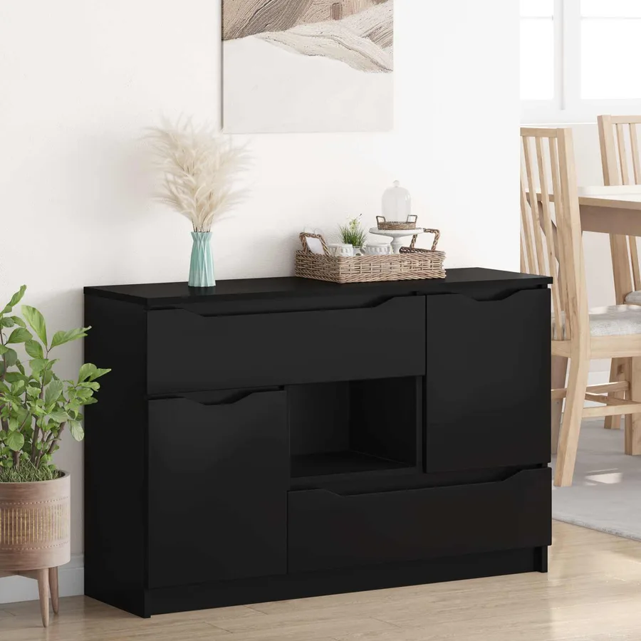 Buffet avec tiroir Noir 100 x 30 x 65,6 Bois d'ingénierie - 4