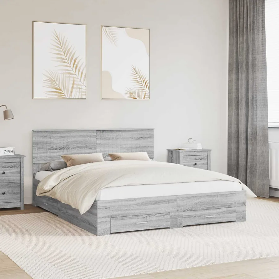 Cadre de lit Sonoma gris 160 x 200 cm Bois d'ingénierie