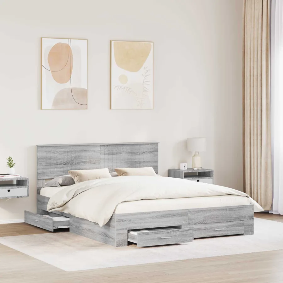 Cadre de lit Sonoma gris 160 x 200 cm Bois d'ingénierie - 3