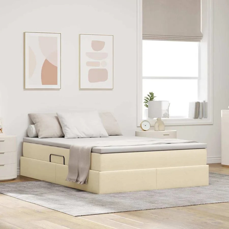 Lit avec rangement et matelas Crème 140 x 200 cm Polyester