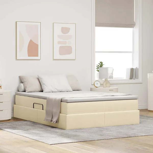 Lit avec rangement et matelas Crème 140 x 200 cm Polyester