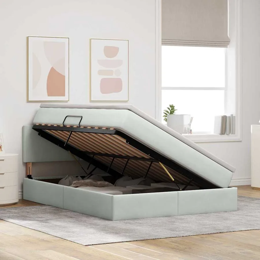 Lit de rangement LED avec matelas Gris clair 140 x 200 cm - 4